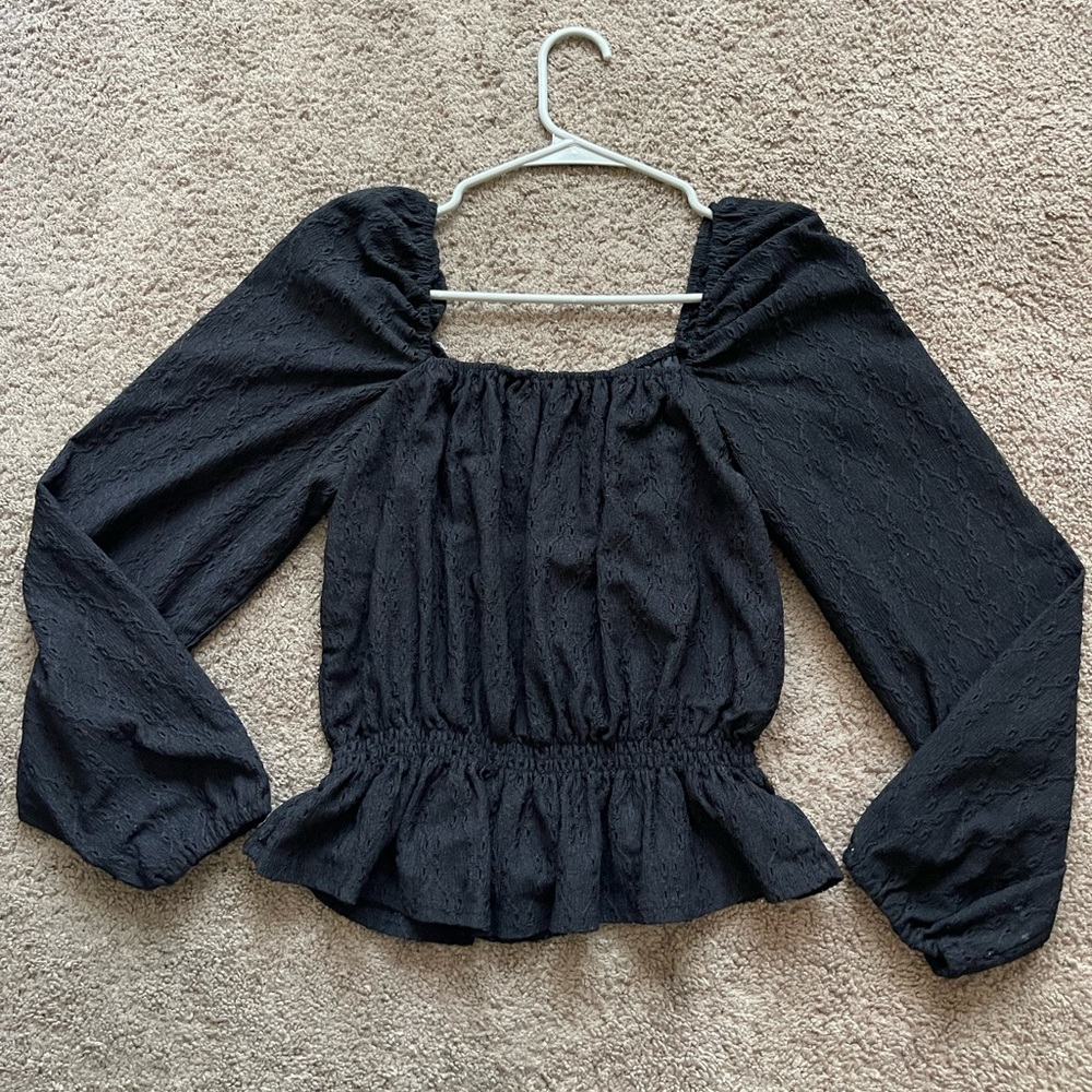 Straight Neck Puff Sleeve Blouse